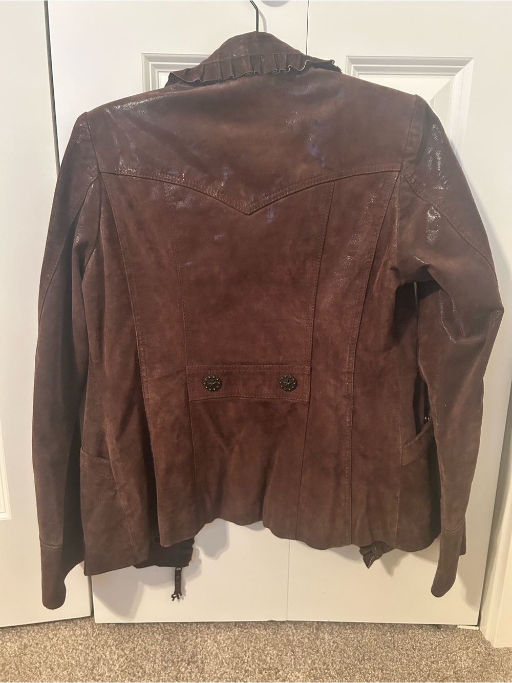 🤎 Genuine Leather Western Romance Jacket | Ruffle Trim Ranch Chic - Picture 6 of 6
